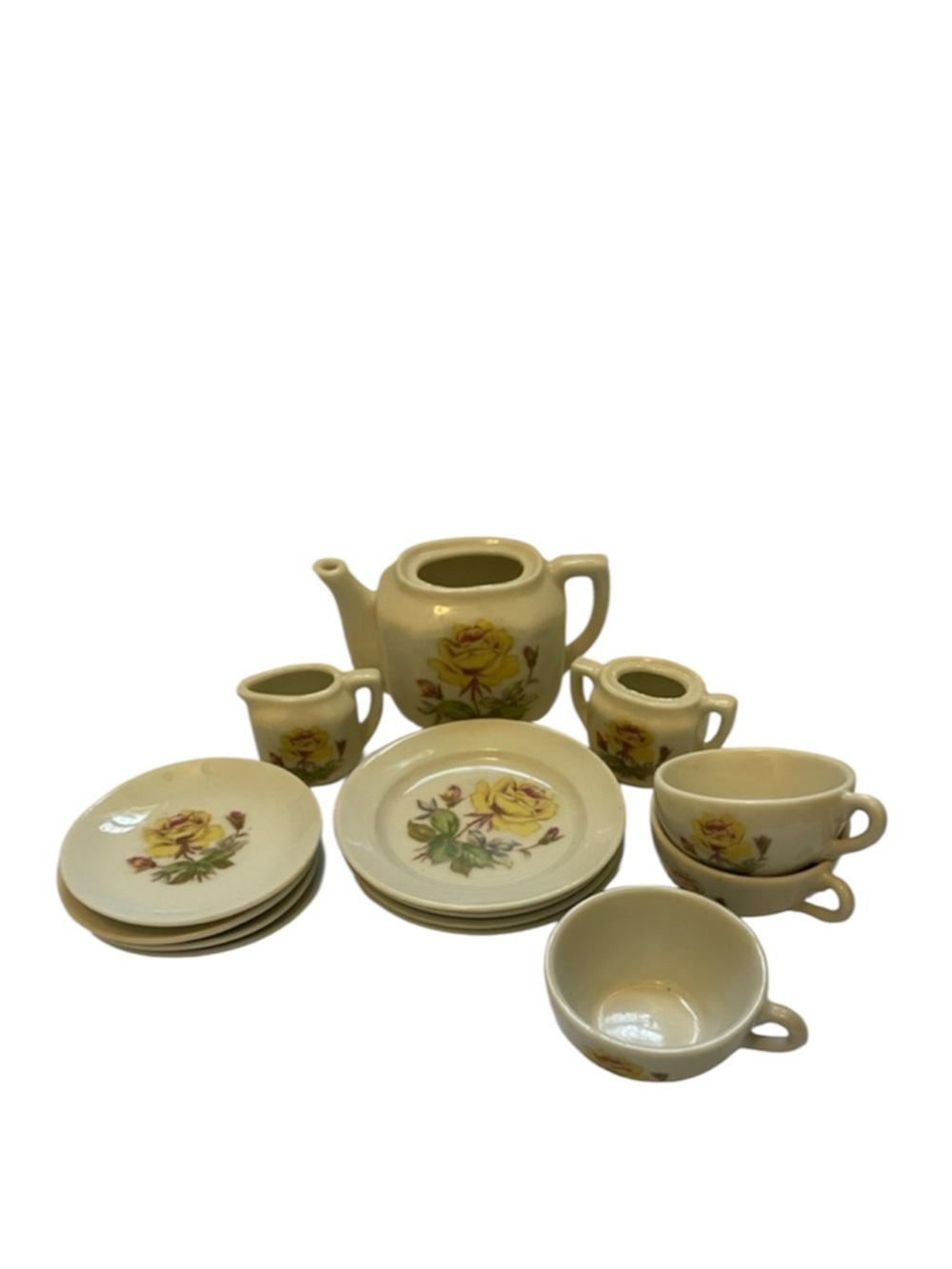 Vintage Yellow Rose Porcelain Child’s Tea Set Doll Miniatures Floral
